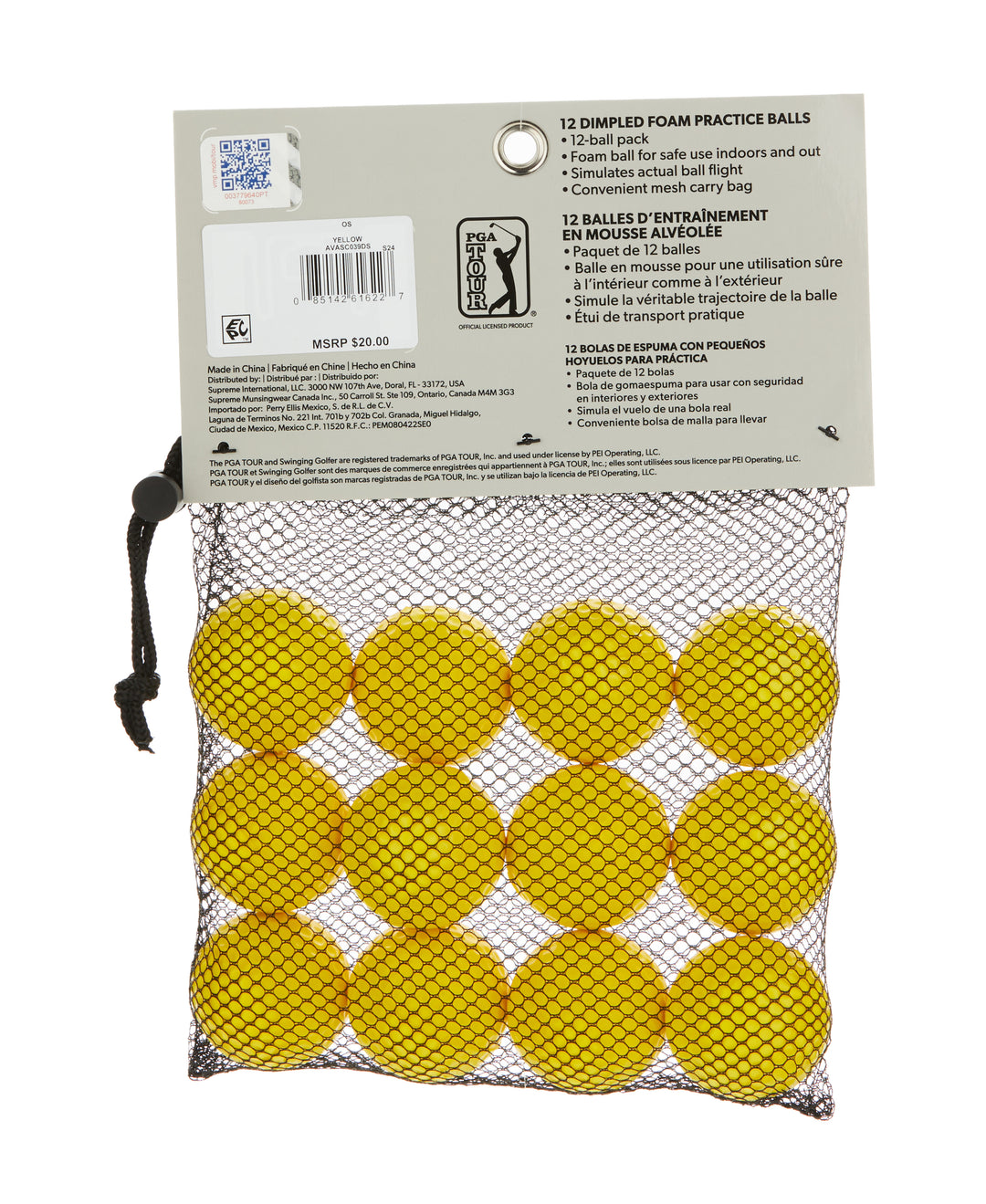 12 Dimpled Foam Golf Practice Balls (Yellow) 