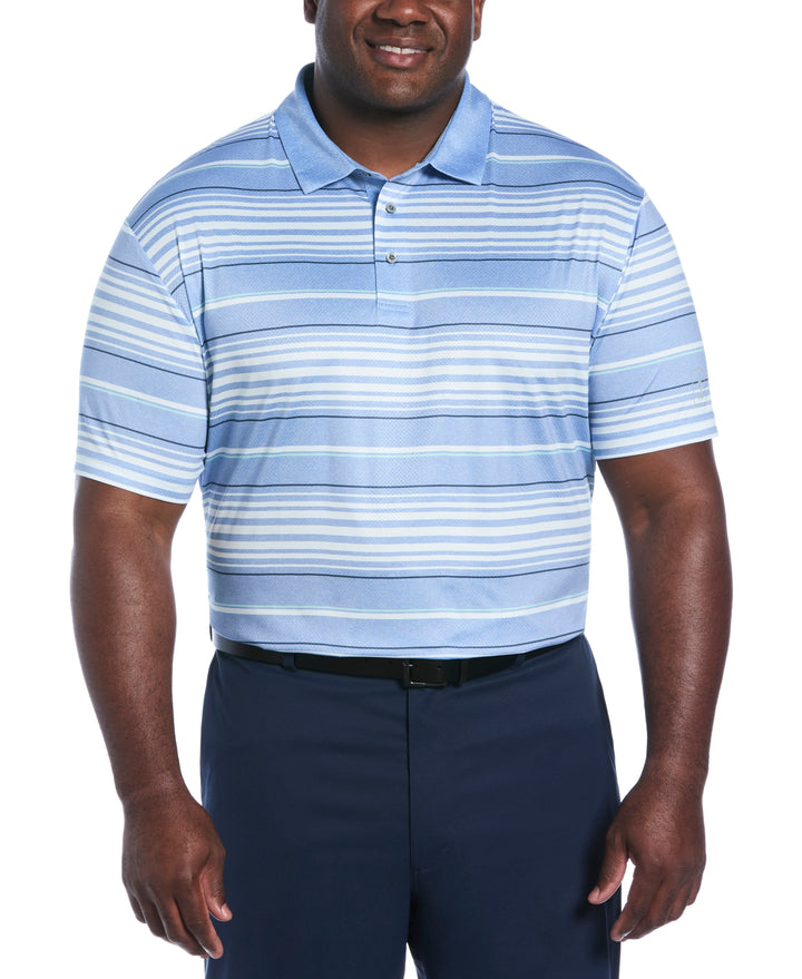 Big & Tall Short Sleeve All Over Stripe Printed Polo  (Azurine) 