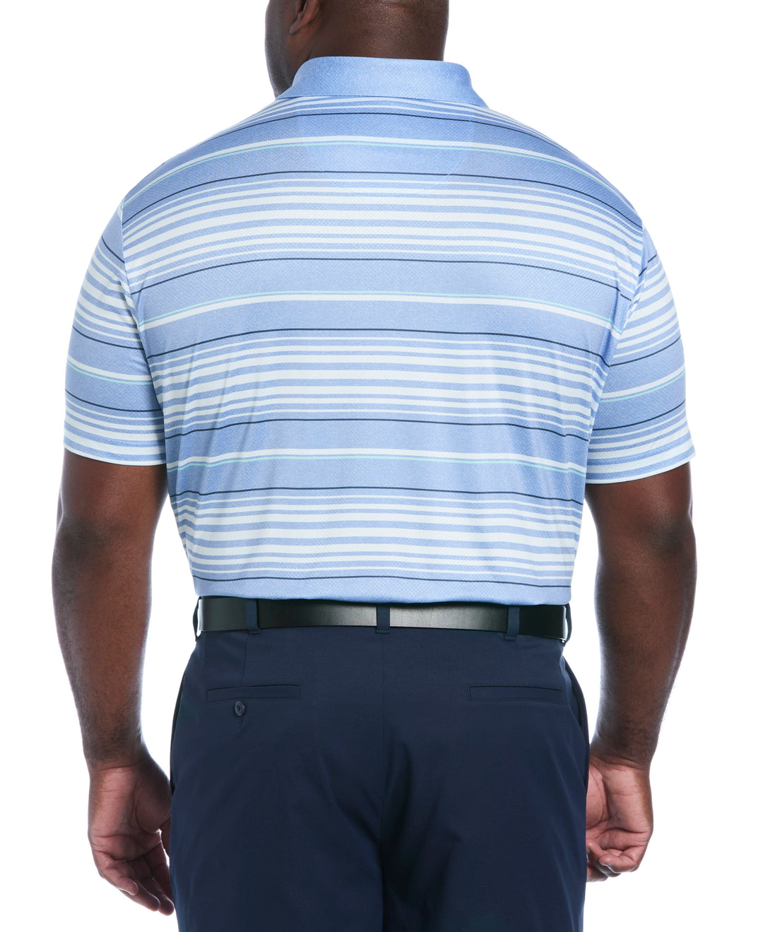 Big & Tall Short Sleeve All Over Stripe Printed Polo  (Azurine) 
