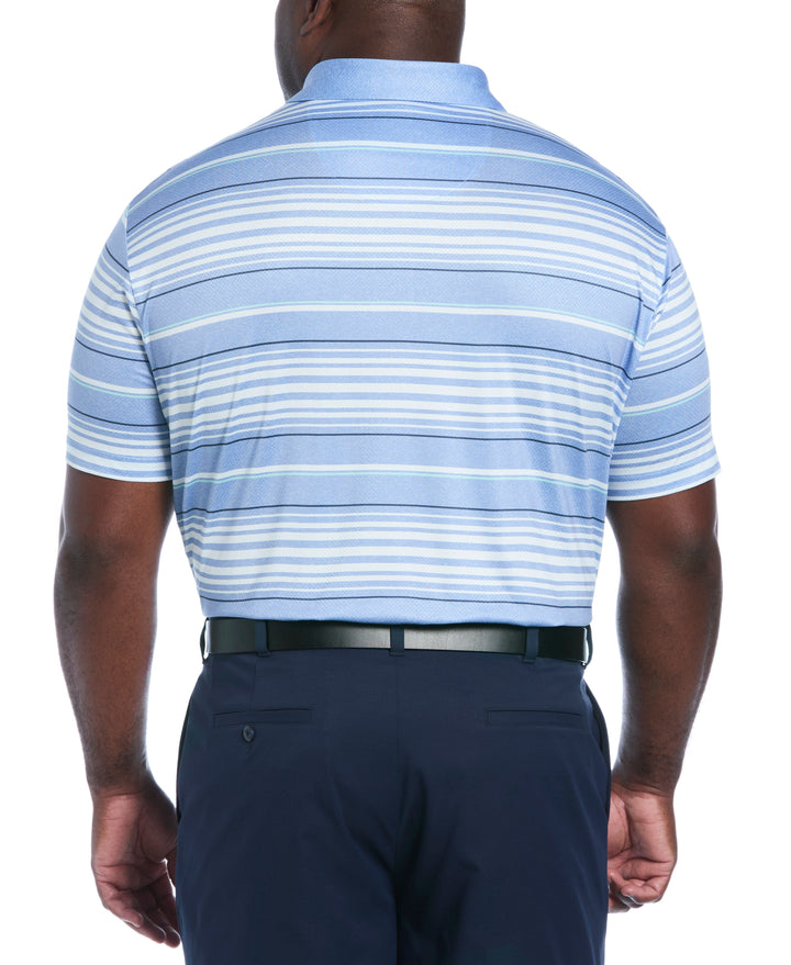 Big & Tall Short Sleeve All Over Stripe Printed Polo  (Azurine) 