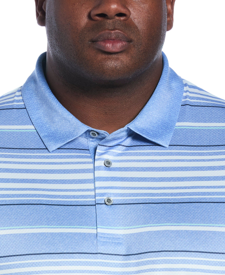 Big & Tall Short Sleeve All Over Stripe Printed Polo  (Azurine) 
