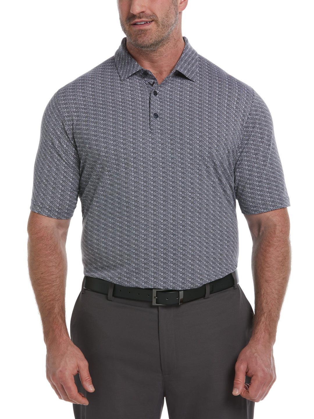 Big & Tall Allover Tie Dye Foulard Print Golf Polo (Caviar) 