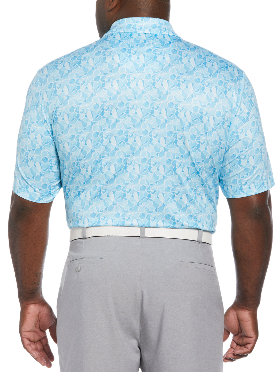 Brush Stroke Floral Print Golf Polo (Cyan Blue) 