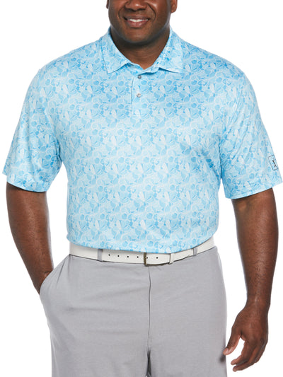 Brush Stroke Floral Print Golf Polo (Cyan Blue) 
