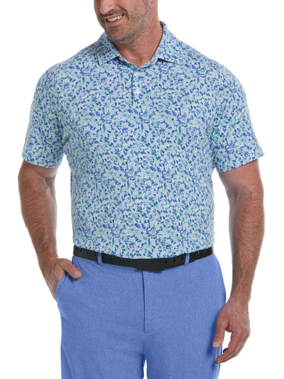 Big & Tall Filtered Floral Print Golf Polo (Bright White) 