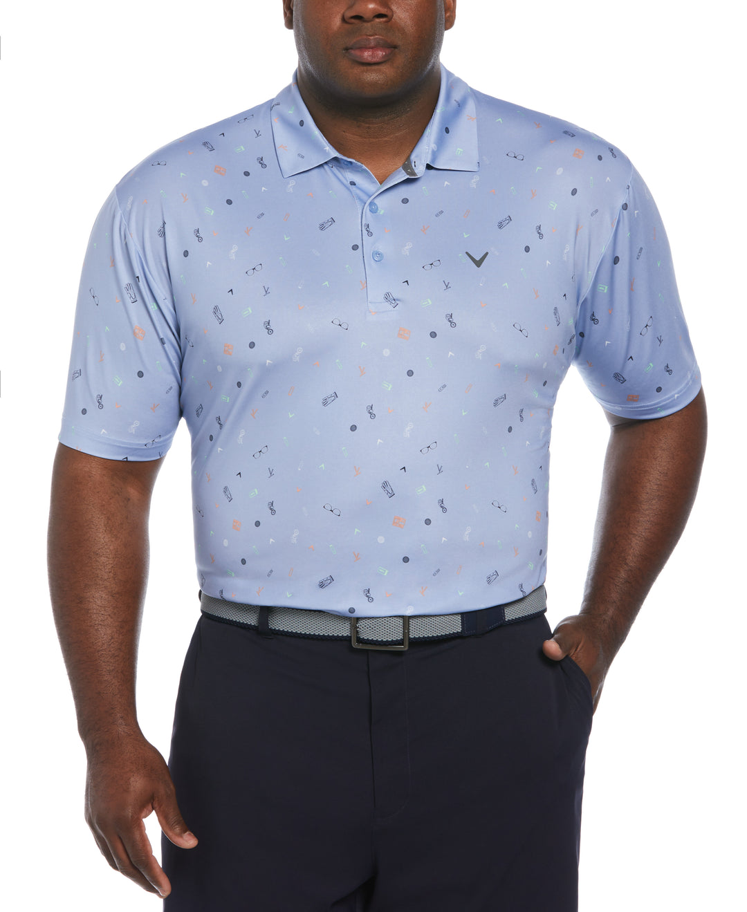 Big & Tall Golf Bag Essentials Print Golf Polo (Chambray) 