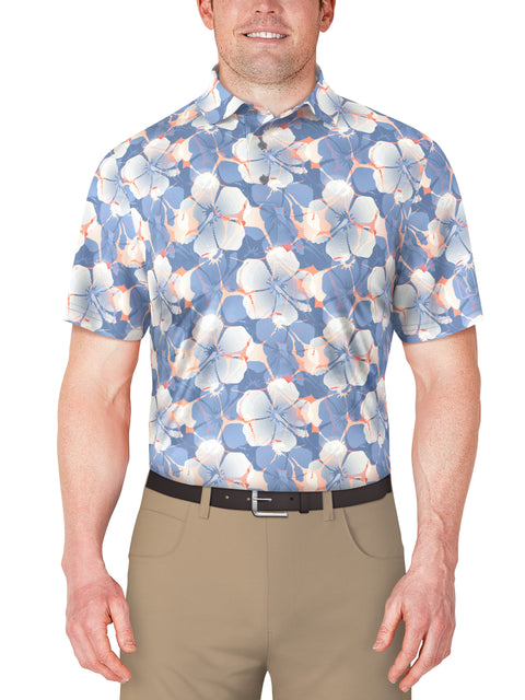 SS Hibiscus Print Polo (Blissful Blue) 