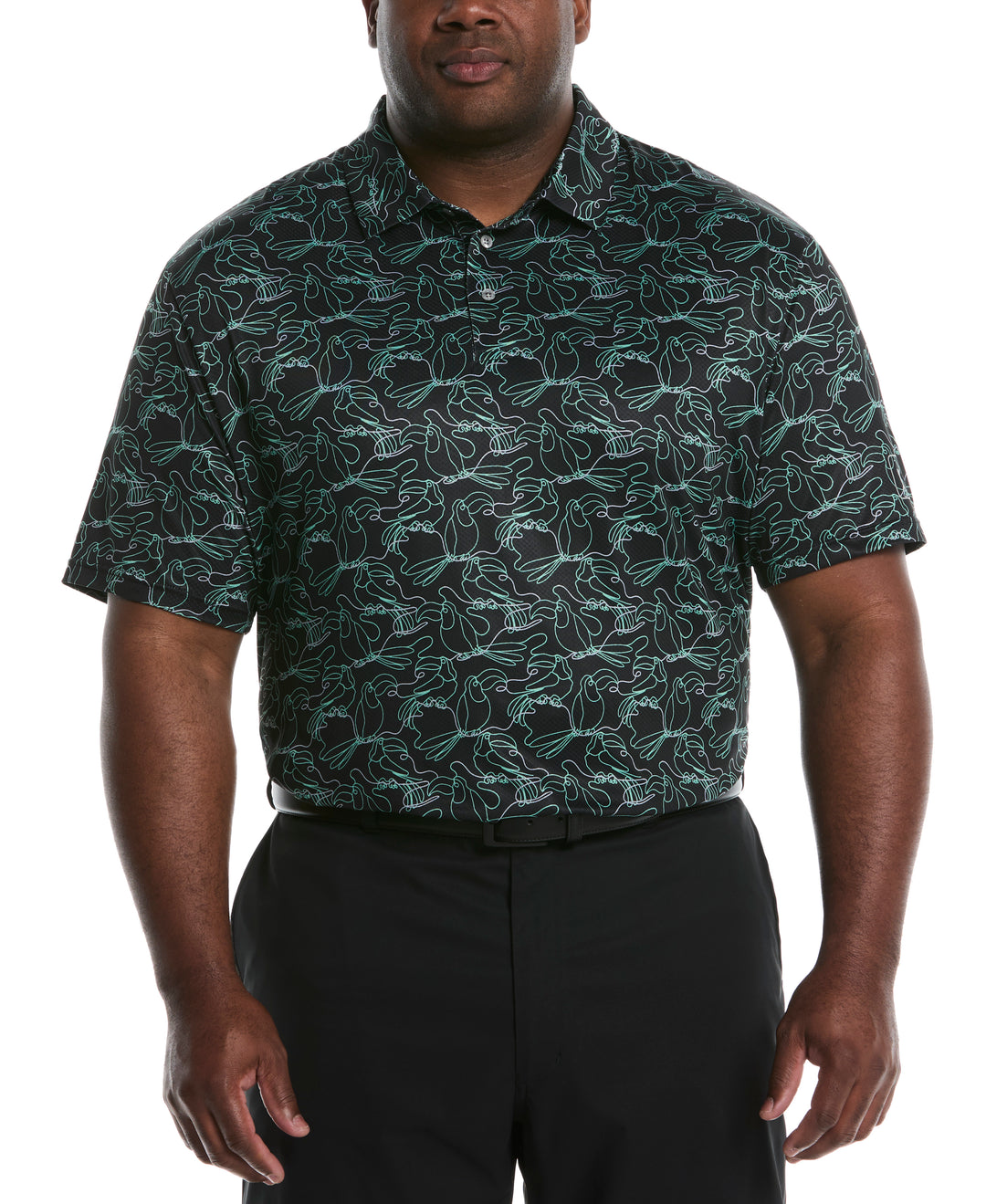 Big & Tall Linear Toucan Print Golf Polo (Caviar) 