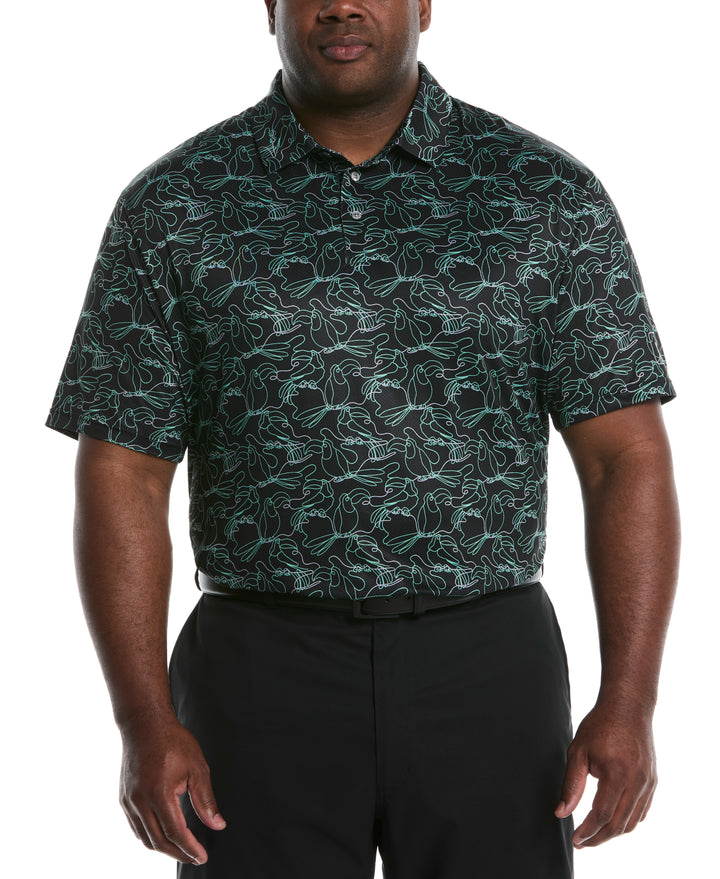Big & Tall Linear Toucan Print Golf Polo (Caviar) 