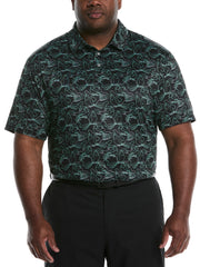 Big & Tall Linear Toucan Print Golf Polo (Caviar) 