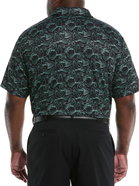 Big & Tall Linear Toucan Print Golf Polo (Caviar) 