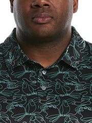 Big & Tall Linear Toucan Print Golf Polo (Caviar) 