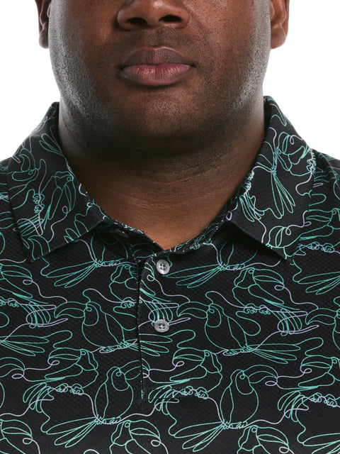 Big & Tall Linear Toucan Print Golf Polo (Caviar) 
