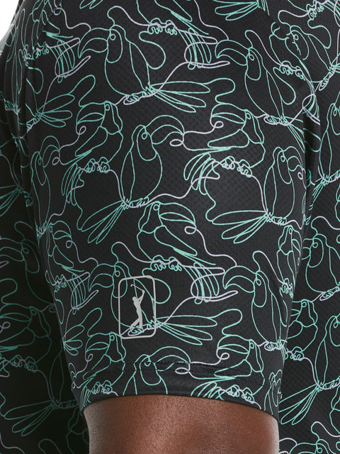Big & Tall Linear Toucan Print Golf Polo (Caviar) 