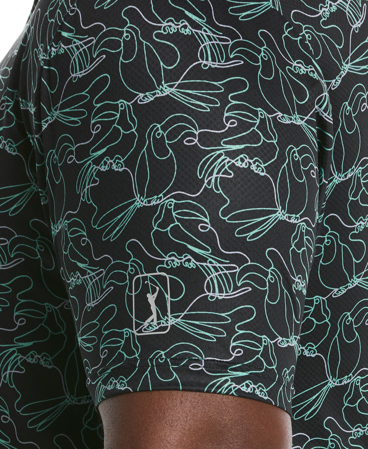 Big & Tall Linear Toucan Print Golf Polo (Caviar) 