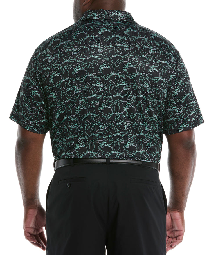 Big & Tall Linear Toucan Print Golf Polo (Caviar) 