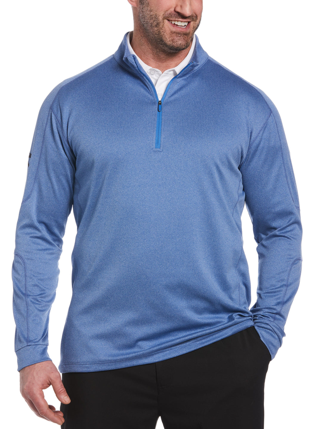 Big & Tall Midweight Waffle Knit Fleece 1/4 Zip Golf Sweater (Light Moody Bl Heathr) 