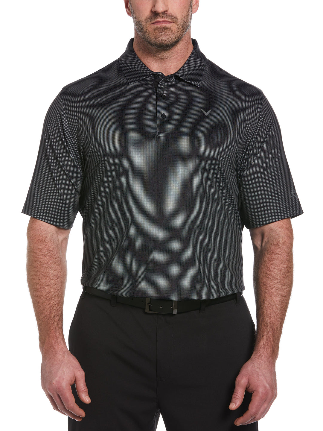 Big & Tall Printed Gingham Swing Tech Polo (Caviar) 