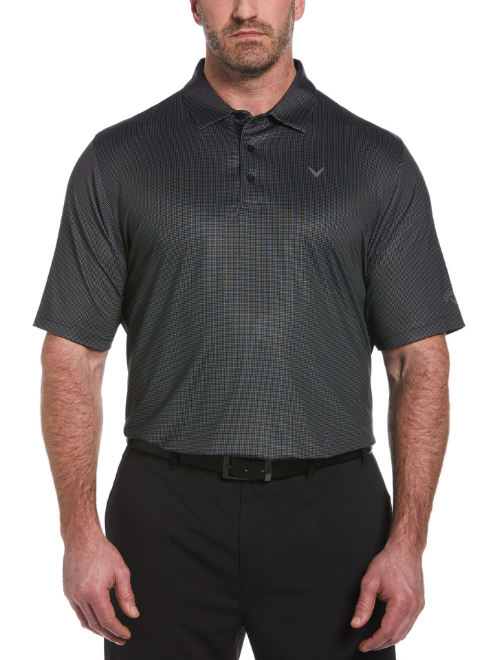 Big & Tall Printed Gingham Swing Tech Polo (Caviar) 