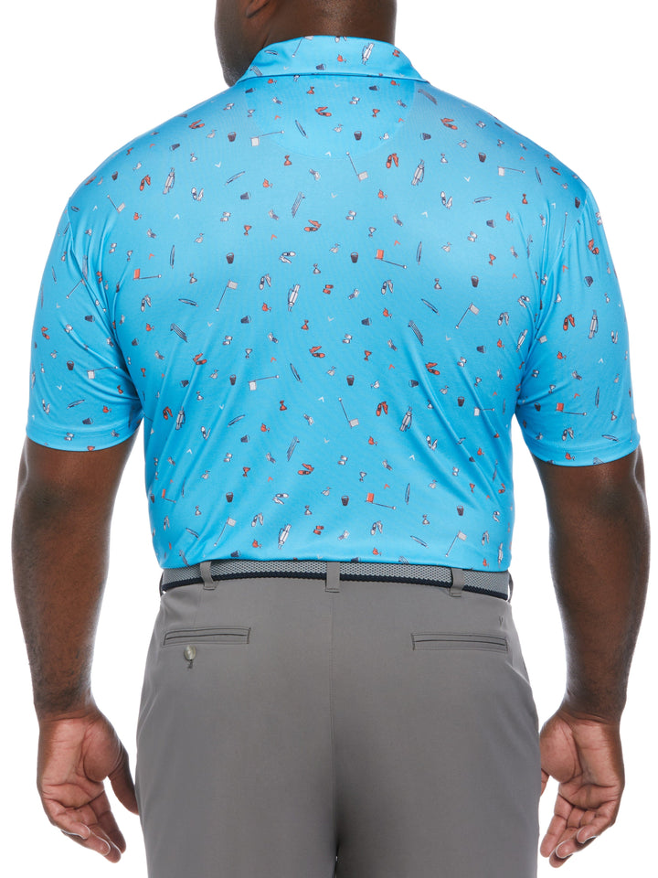 Big & Tall Short Sleeve All Over Tee Time Print Polo (River Blue) 