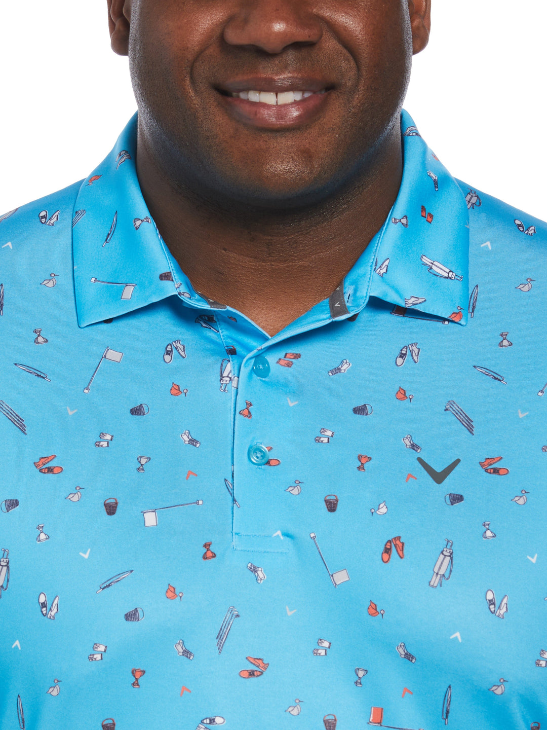 Big & Tall Short Sleeve All Over Tee Time Print Polo (River Blue) 