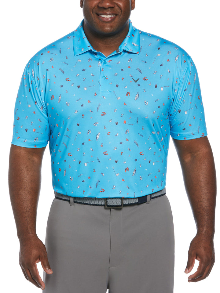 Big & Tall Short Sleeve All Over Tee Time Print Polo (River Blue) 