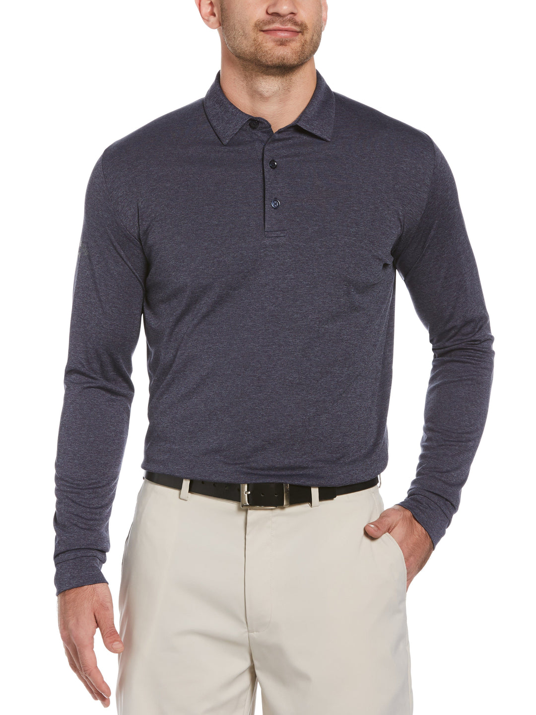 Big & Tall Swing Tech™ Essential Long Sleeve Golf Polo (Navy Chambry Htr) 