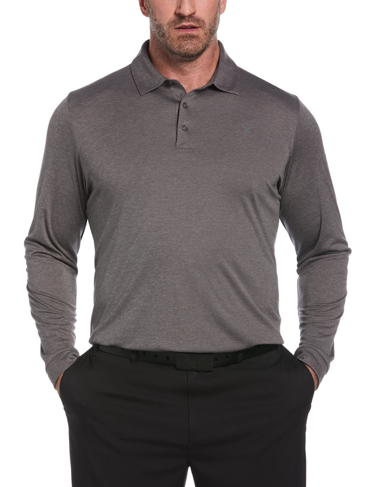 Big & Tall Swing Tech™ Essential Long Sleeve Golf Polo (Quiet Shade Htr) 