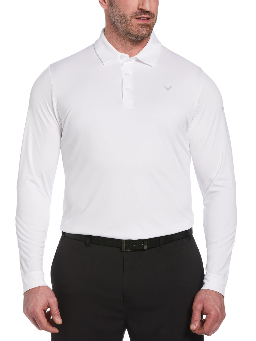 Big & Tall Swing Tech™ Essential Long Sleeve Golf Polo (Bright White) 
