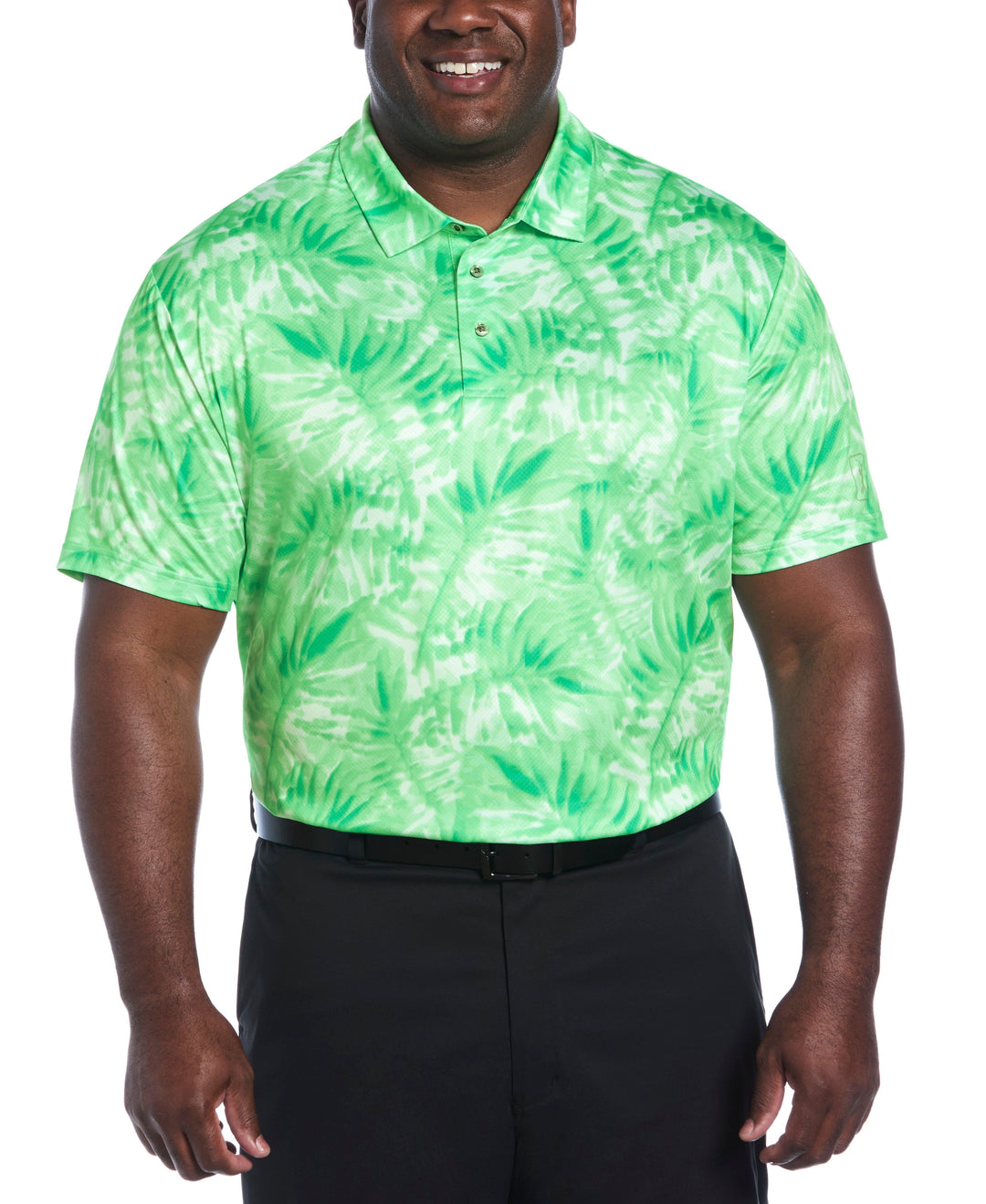 Big & Tall Short Sleeve Tropical  Leaf Print Polo (Gumdrop Green) 