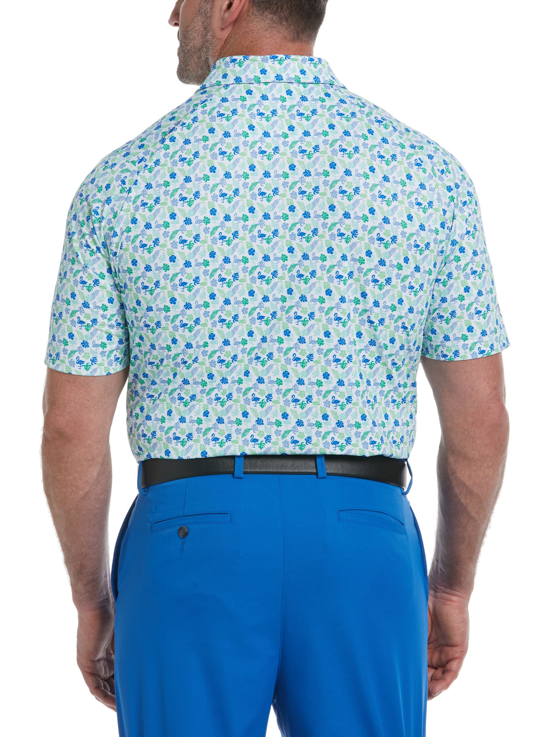 Big & Tall Ventilated Flamingo Print Golf Polo (Bright White) 