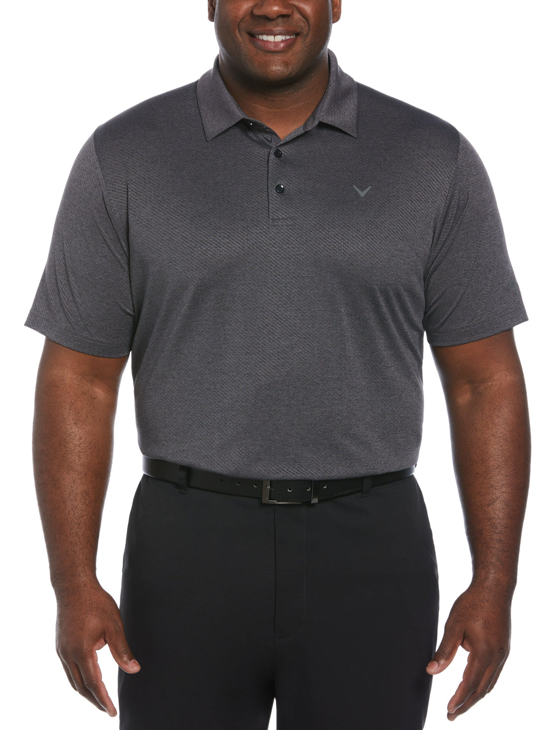Big & Tall Ventilated Heather Jacquard Golf Polo (Black Heather) 
