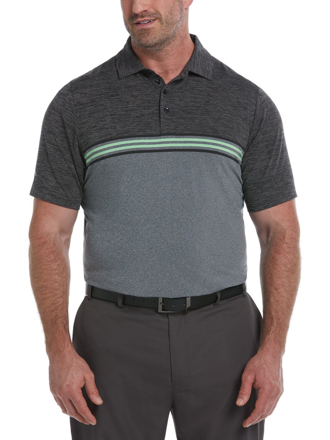 Big & Tall Yarn Dyed Ventilated Jaspe Engineered Stripe Golf Polo (Caviar Heather) 