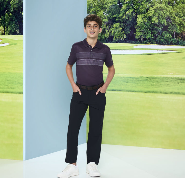 Boy's Motion Chest Stripe Print Golf Polo