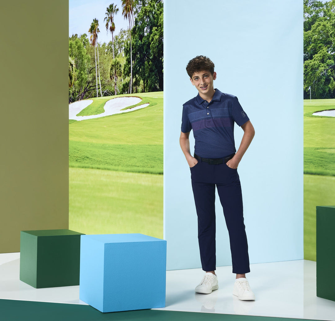 Boy's Motion Chest Stripe Print Golf Polo