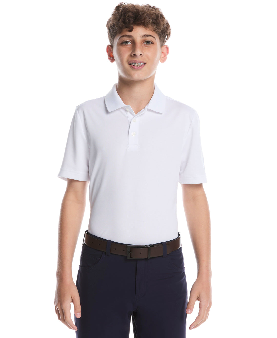 Boys Short Sleeve AirFlux™ Polo (Bright White) 