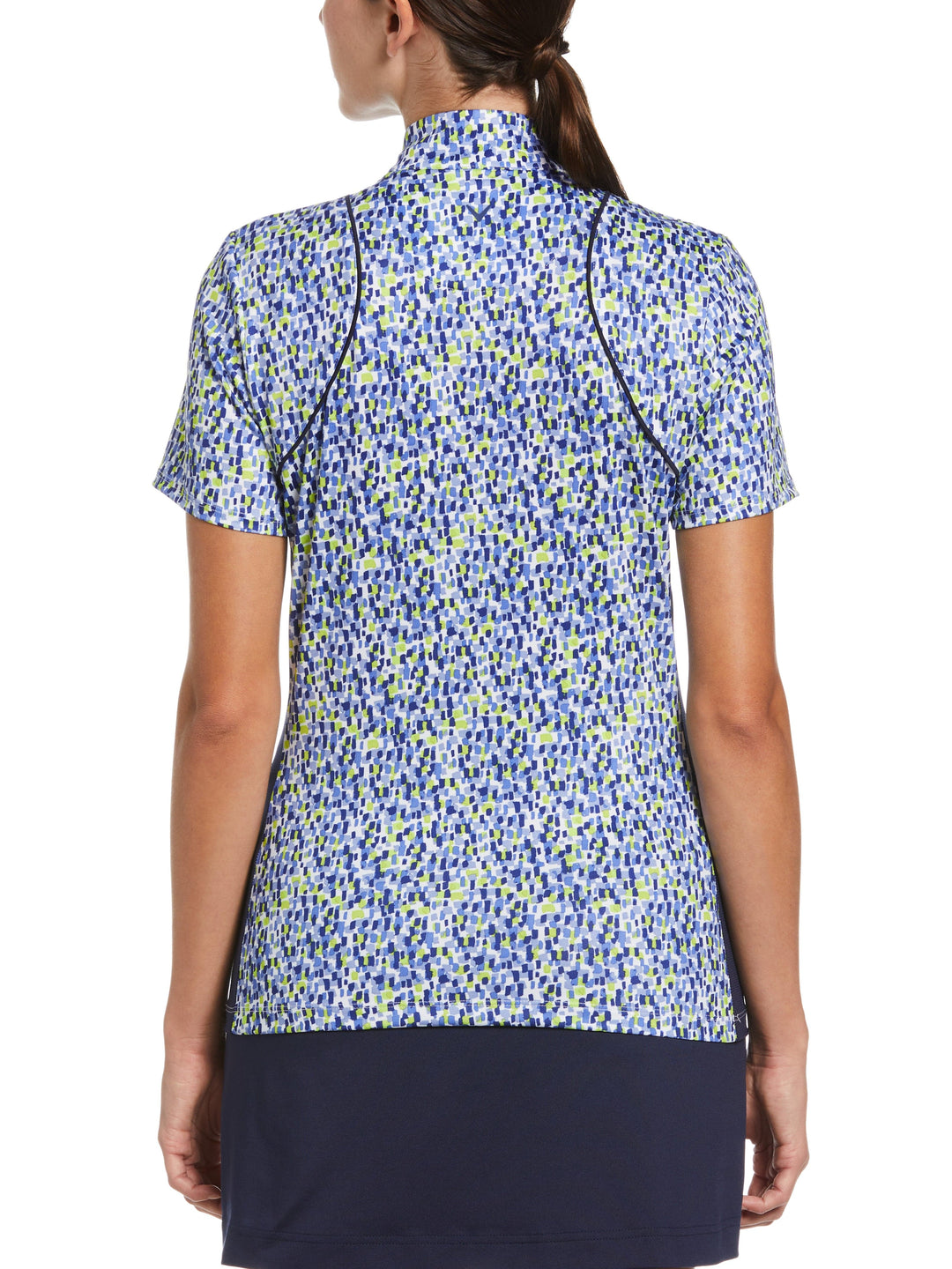 Digital Confetti Print Color Block Golf Polo (Brilliant White) 