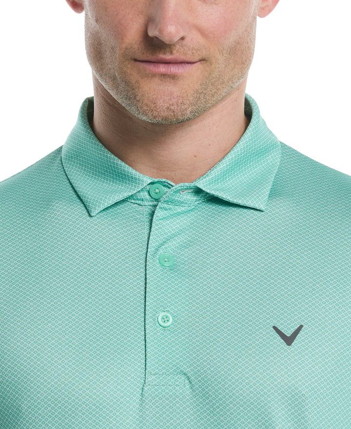 Mens Heather Geo Print Golf Polo (Neptune Green) 
