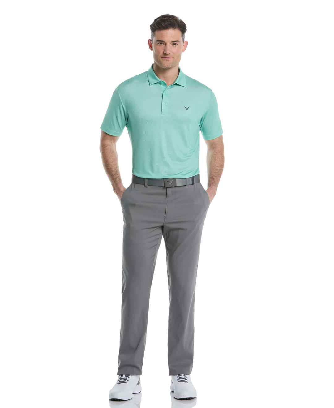 Mens Heather Geo Print Golf Polo (Neptune Green) 