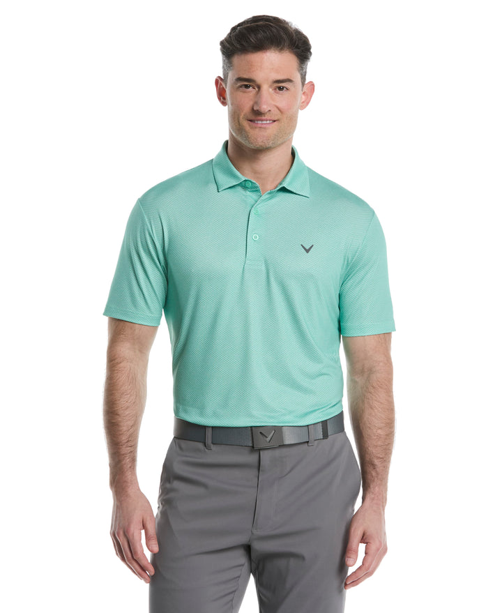 Mens Heather Geo Print Golf Polo (Neptune Green) 