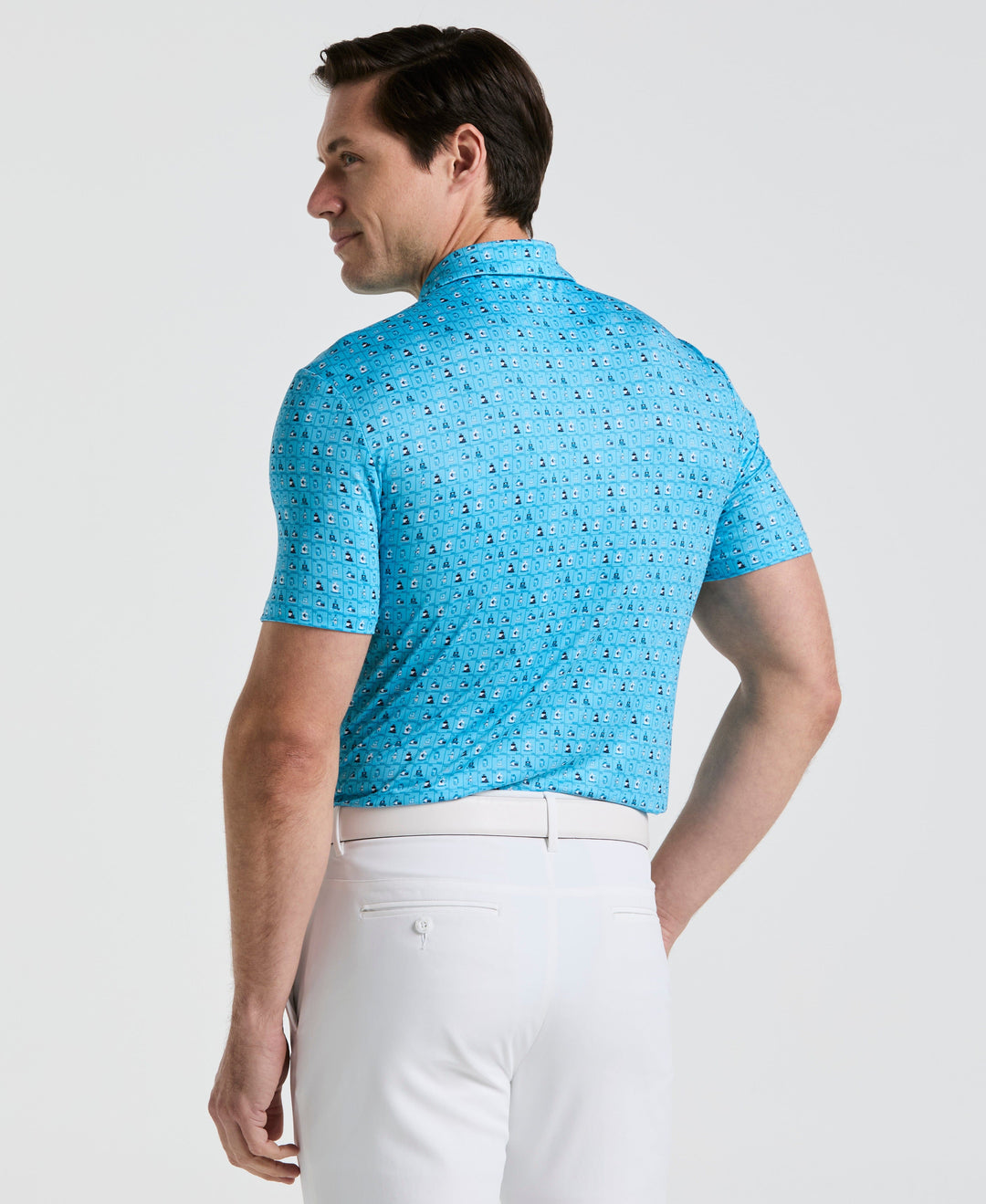 19th Hole Windowpane Print Golf Polo (Aquarius) 