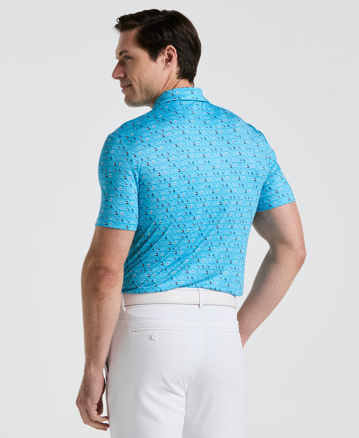 19th Hole Windowpane Print Golf Polo (Aquarius) 
