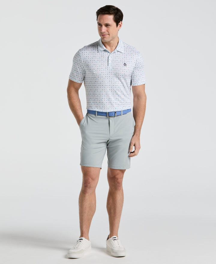 19th Hole Windowpane Print Golf Polo (Bright White) 