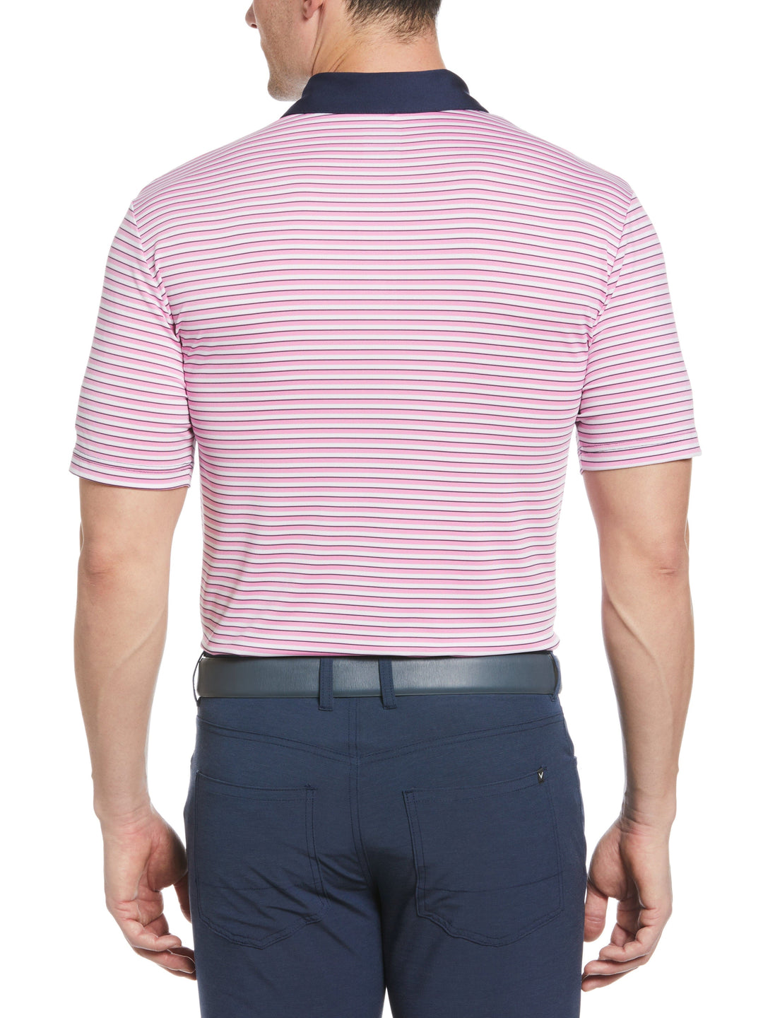 Men's 3-Color Stripe Golf Polo Shirt (Pink Sunset) 