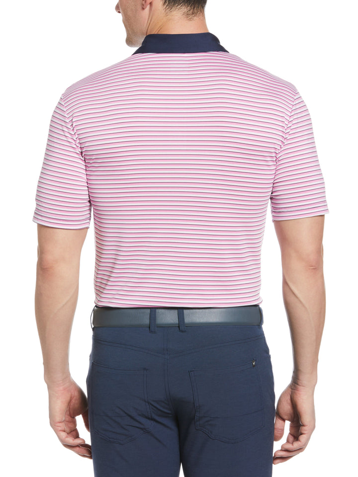 Men's 3-Color Stripe Golf Polo Shirt (Pink Sunset) 