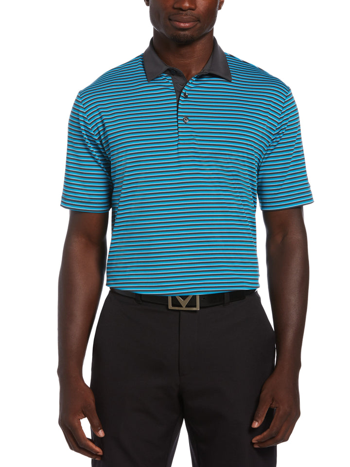 Men's 3-Color Stripe Golf Polo Shirt (Hawaiian Ocean) 