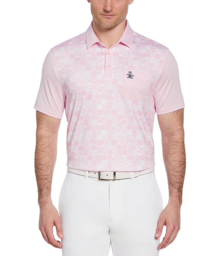 50s Color Block Print Golf Polo Shirt (Gelato Pink) 