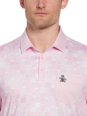 50s Color Block Print Golf Polo Shirt (Gelato Pink) 