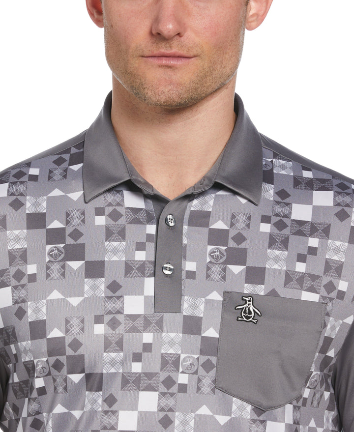50s Color Block Print Golf Polo Shirt (Quiet Shade) 
