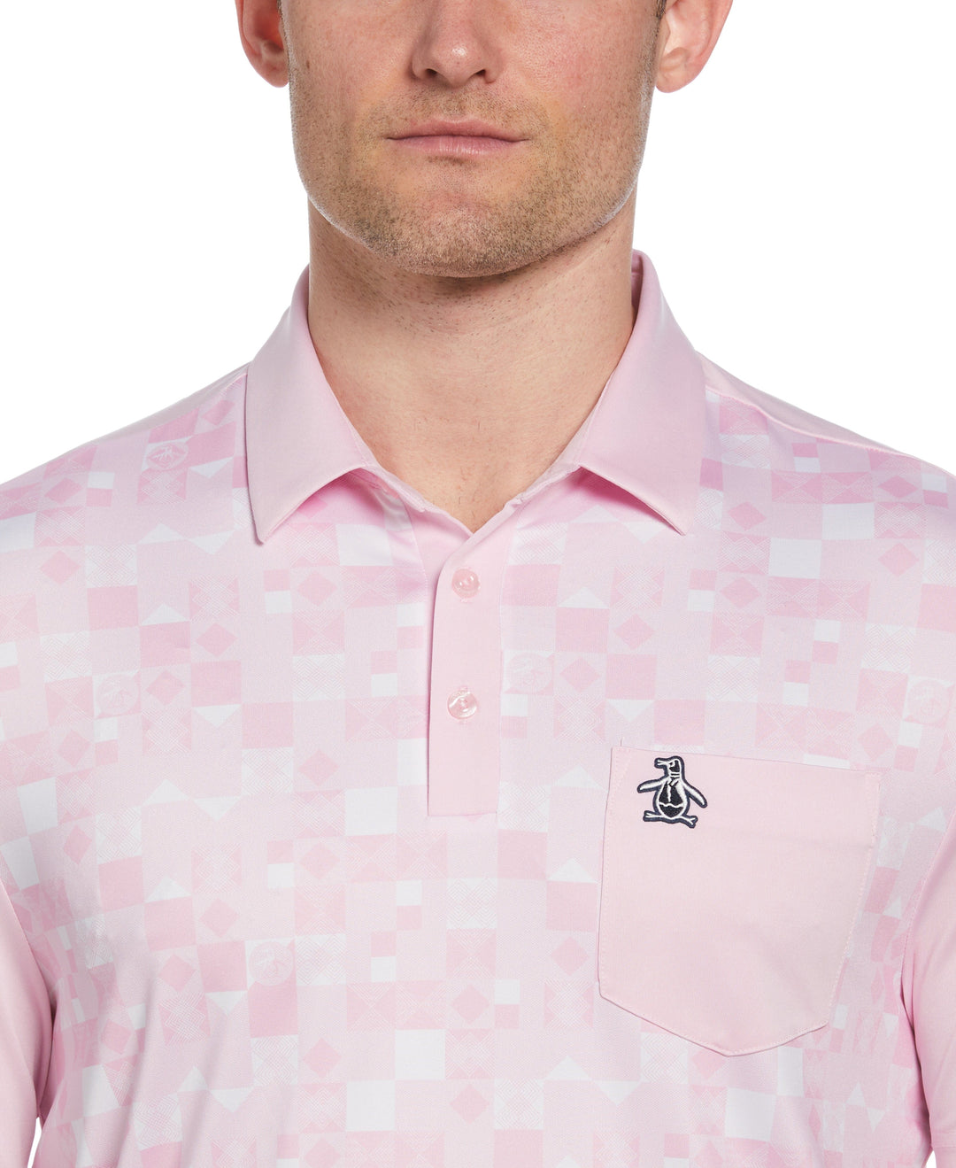 50s Color Block Print Golf Polo Shirt (Gelato Pink) 